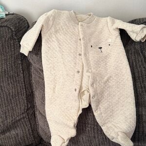 Chick Pea Beige Quilted Footie with Bear Design